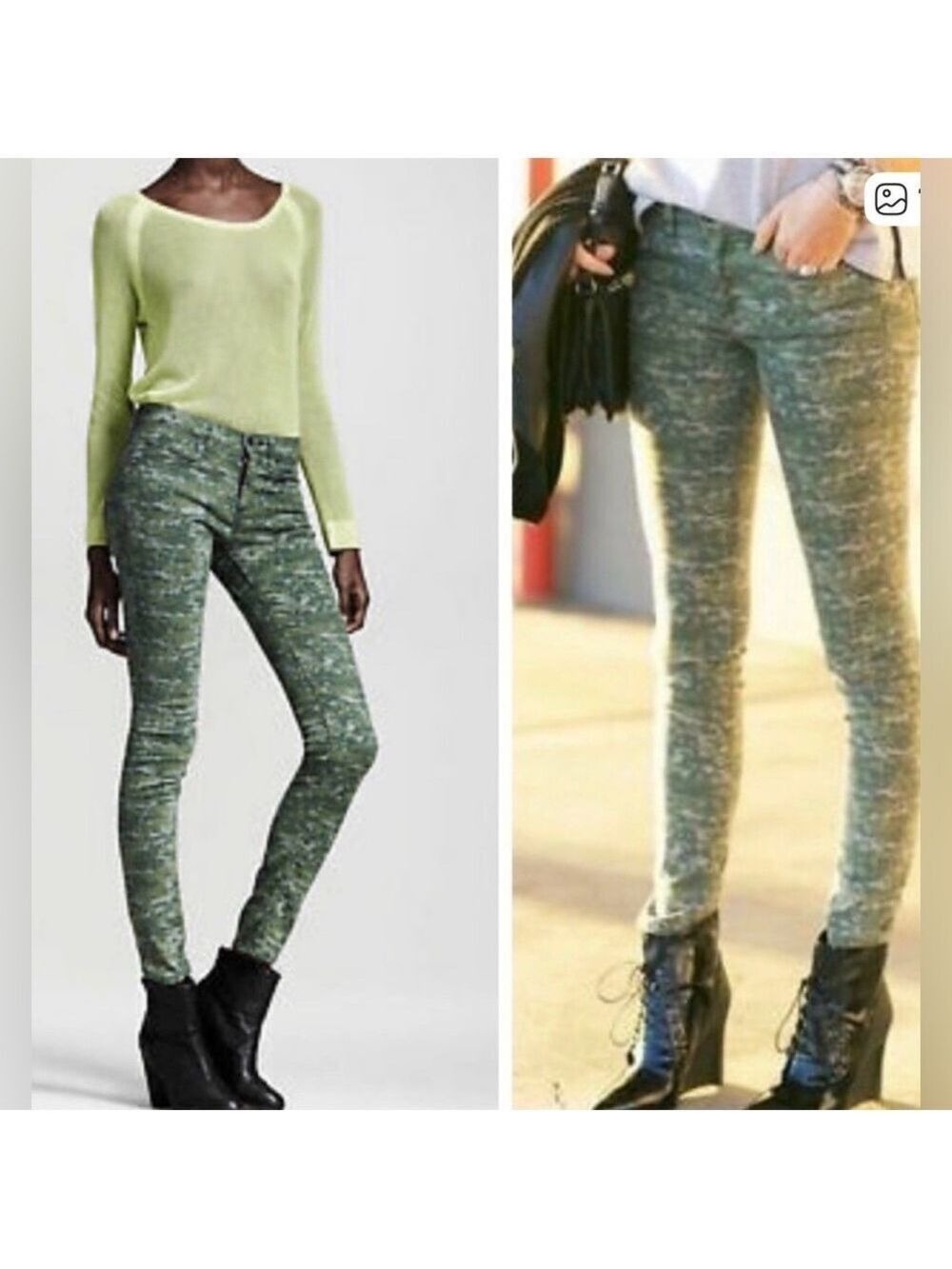 Rag & Bone Skinny Ankle Jeans Size 24 Green Camo Low Rise
